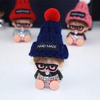 黑白钻 深蓝帽子 汽车摆件可爱蒙奇奇毛绒公仔车饰镶钻创意车内饰品情侣男女款祝福