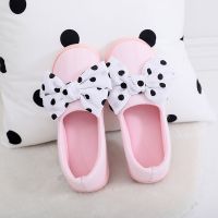 黑白波点蝴蝶结粉色(春秋款) S(36-37)脚肿请选大一码哈 月子鞋春秋坐月子用品冬季产后产妇棉拖鞋女秋季包跟防滑孕妇