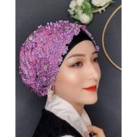 均码 1 穆斯林头巾盖头女回时尚纱巾名族风蕾丝包头雅思米尼秋冬堆堆帽子