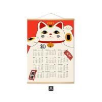A 2022年挂历牛年日历挂画ins简约装饰画日式招财猫实木环保卷轴画