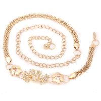 双蝴蝶 韩版镶钻金属腰链女士挂钩水钻裙链时尚装饰裙子细腰带夏封釉