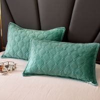 水晶绒夹棉枕套--墨绿色 一只装[实发1只枕套] 枕头套一对装水晶绒夹棉枕套法兰绒枕套成人保暖珊瑚绒枕头套一对
