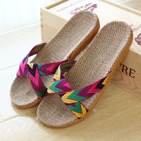 梅红/女款 24/35-36码 办公室内地板夏季男女式家居家具轻便静音透气亚麻情侣凉拖鞋托鞋