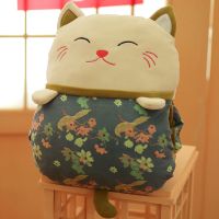 招财猫抱枕暖手绿色(38CM) 网插手抱枕捂 [日式招财猫抱枕玩偶沙发靠背垫办公室座椅可拆洗床头靠垫汽车腰