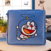 方形叮当猫 毯子1.1*1.6米 冬季加厚抱枕被子两用汽车珊瑚绒毯子办公室靠垫沙发午睡枕头靠枕