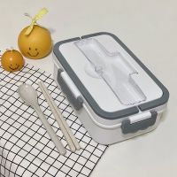 灰常白(三格1000ml) 送(小麦)筷勺 小麦保温饭盒学生三格日式便当盒女手提带盖微波炉保鲜上班族餐盒