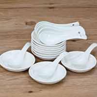 纯白 小勺子10个 景德镇陶瓷小碟子家用菜盘圆盘餐具套装10个瓷盘小勺醋味碟