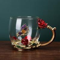 红玫瑰矮款330ml(简包) 家用玻璃珐琅彩水杯咖啡杯少女心可爱简约创意ins茶杯子带盖套装