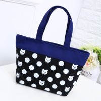 圆点小熊 深蓝色 加厚防水帆布牛津布手拎便当包妈咪包手提包小布包饭盒袋上班女包