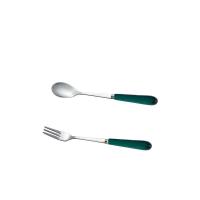 银色一叉一勺玛瑙绿 水果叉子家用套装不锈钢月饼叉奶酪叉甜品叉蛋糕叉欧式奢华小叉子