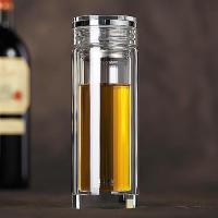 瑕庛300毫升水晶平底粗滤 男士茶杯茶叶杯防摔波离杯子创意个水杯双层水晶玻璃杯