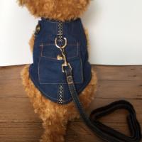 牛仔深蓝带兜衣 S号 狗狗牛仔胸背带牵引绳狗链宠物狗胸背衣泰迪贵宾吉娃娃小型犬狗绳