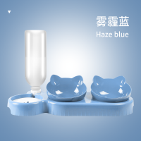 雾霾蓝-[水粮零食 三碗合一] 猫碗双碗保护颈椎自动饮水食盆防打翻狗碗狗饭盆狗狗猫咪用品碗