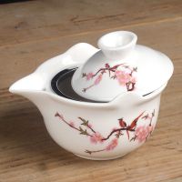小号水点桃花_随机发1个坏的 防烫三才盖碗茶杯大号单个陶瓷功夫茶具套装泡茶碗手抓壶青花白瓷