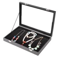大黑绒里项链珠宝箱玻璃盖 冰花绒首饰盒戒指吊坠项链手镯耳环饰品展示盘收纳盒带盖珠宝箱