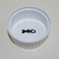 单白色鱼骨碗 陶瓷猫碗狗碗卡通宠物用品防打翻护颈椎碗架可分离碗铁艺架子双碗