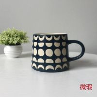 手绘款蓝色微瑕 容量420ml 马克杯带盖勺高颜值ins 原宿风手绘情侣杯子简约大容量微瑕陶瓷杯