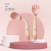 暮云白可弯曲 叉勺套装送收纳盒 宝宝儿童学吃饭训练勺子儿童餐具勺叉可弯曲硅胶扭扭勺弯头歪头勺