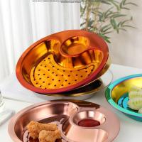 饺子盘[本色] 创意不锈钢饺子盘带醋碟沥水菜盘家用鱼盘子餐盘点心水饺水果盘子