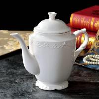 复古西洋咖啡壶 白色浮雕欧式咖啡壶 1000ml过滤孔茶壶咖啡壶瑕疵