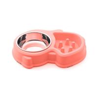 粉色松鼠防噎食不锈钢双碗 不锈钢碗宽约14cm 狗碗猫碗宠物防噎食盆泰迪比熊贵宾加菲猫金毛幼犬慢食不锈钢双碗