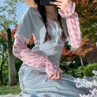 粉色(Brilliantly字母-喇叭袖套) 均码 夏季宽松卡通防晒冰丝袖套女开车骑车夏天紫外线手臂护臂手套袖子