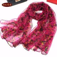 玫红花朵 杭州丝绸真丝印花丝巾桑蚕丝韩版秋冬百搭围巾女纱巾长款花色披肩