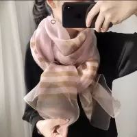 粉色(80*190) 丝巾女百搭英伦风格子秋冬真丝羊毛春季桑蚕丝薄围巾夏季披肩纱巾