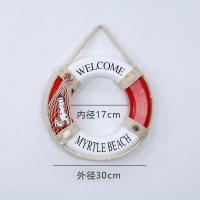 30cm红色 地中海木质救生圈带灯LED用电池款闪光装饰创意壁饰工艺品挂饰