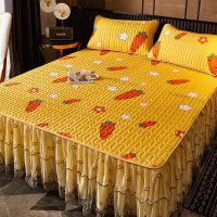 萝卜黄-加厚夹棉蕾丝边 120*200cm[单件床裙可机洗] 32°夹棉蕾丝床裙加厚防滑床罩单件床笠床单席梦思单双人保护