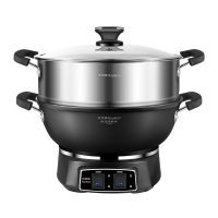 (28cm+特厚铸铁+单笼+小家优选)荣事达迷你铸铁加厚加深真不锈小炒锅火锅蒸锅多用锅新品RDG-BY28T单笼