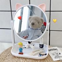 少女心桌面韩风ins台式化妆镜学生宿舍公主镜美容梳妆镜子带收纳