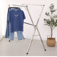 不锈钢折叠晾衣架伸缩晒衣架落地凉衣杆室外晒被架阳台衣挂x型