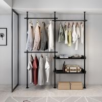 免打孔衣架落地卧室简易衣帽架家用室内挂衣架不锈钢伸缩杆晾衣架