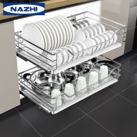304不锈钢拉篮厨房柜子橱柜抽屉式碗架碗碟篮开门式阻尼灶台调味
