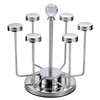 杯刷 创意不锈钢6头旋转水杯架茶杯架沥水架置物架收纳架