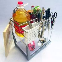 加粗实心不锈钢调味拉篮橱柜抽屉拉篮厨房收纳置物插刀架阻尼轨道