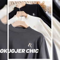 [欣尼路-打底衣]2021秋冬新品太阳绒半高领T恤打底衣女纯色加厚秋冬修身内搭上衣