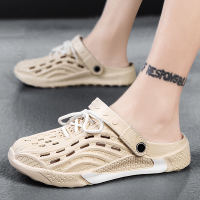 述雅夏季洞洞鞋男防滑户外穿透气沙滩包头半拖鞋室内休闲软底凉拖鞋潮