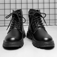 述雅马丁靴男秋季2021年新款黑色高帮男鞋英伦风短靴工装机车防水皮靴