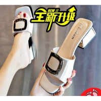 述雅桔宿凉拖鞋女外穿2021新款夏季时尚粗跟百搭高跟鞋女士一字拖气质中跟