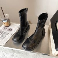 述雅桔宿方头厚底短筒烟管靴子女2021年秋季新款百搭韩版配裙子网红瘦瘦靴