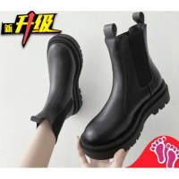 述雅桔宿短靴女单靴英伦风靴子女2021冬季薄款百搭厚底增高机车马丁靴ins