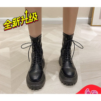 述雅桔宿2021秋季新款系带粗跟短靴女百搭英伦风复古马丁靴网红瘦瘦机车靴