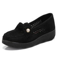 述雅桔宿夏季老北京布鞋松糕厚底单鞋中跟坡跟黑色工作鞋透气网鞋豆豆女鞋