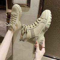 述雅桔宿帆布马丁靴女潮ins2021春秋季新款网红百搭厚底夏季薄款瘦瘦单靴