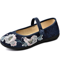 述雅桔宿汉服鞋子女古风春夏新款中国风绣花鞋浅口圆头老北京妈妈平底布鞋