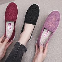 述雅桔宿夏秋新女中老年妈妈运动鞋飞织健步鞋软底一脚蹬休闲鞋