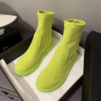 述雅槿岸网红袜子靴女2021秋冬新款平底低跟短靴韩版百搭弹力中筒靴瘦瘦靴