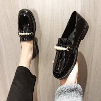 述雅小皮鞋女2021春季新款时尚珍珠平底一脚蹬英伦风乐福鞋百搭jk单鞋
